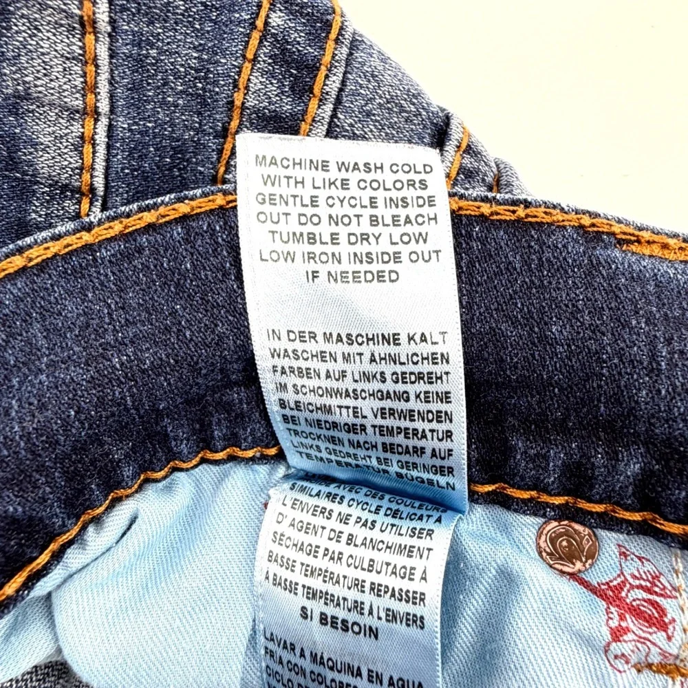 True Religion Skinny Flap Jeans Mens 40 Blue Dark Wash Excellent Horseshoe Flap
